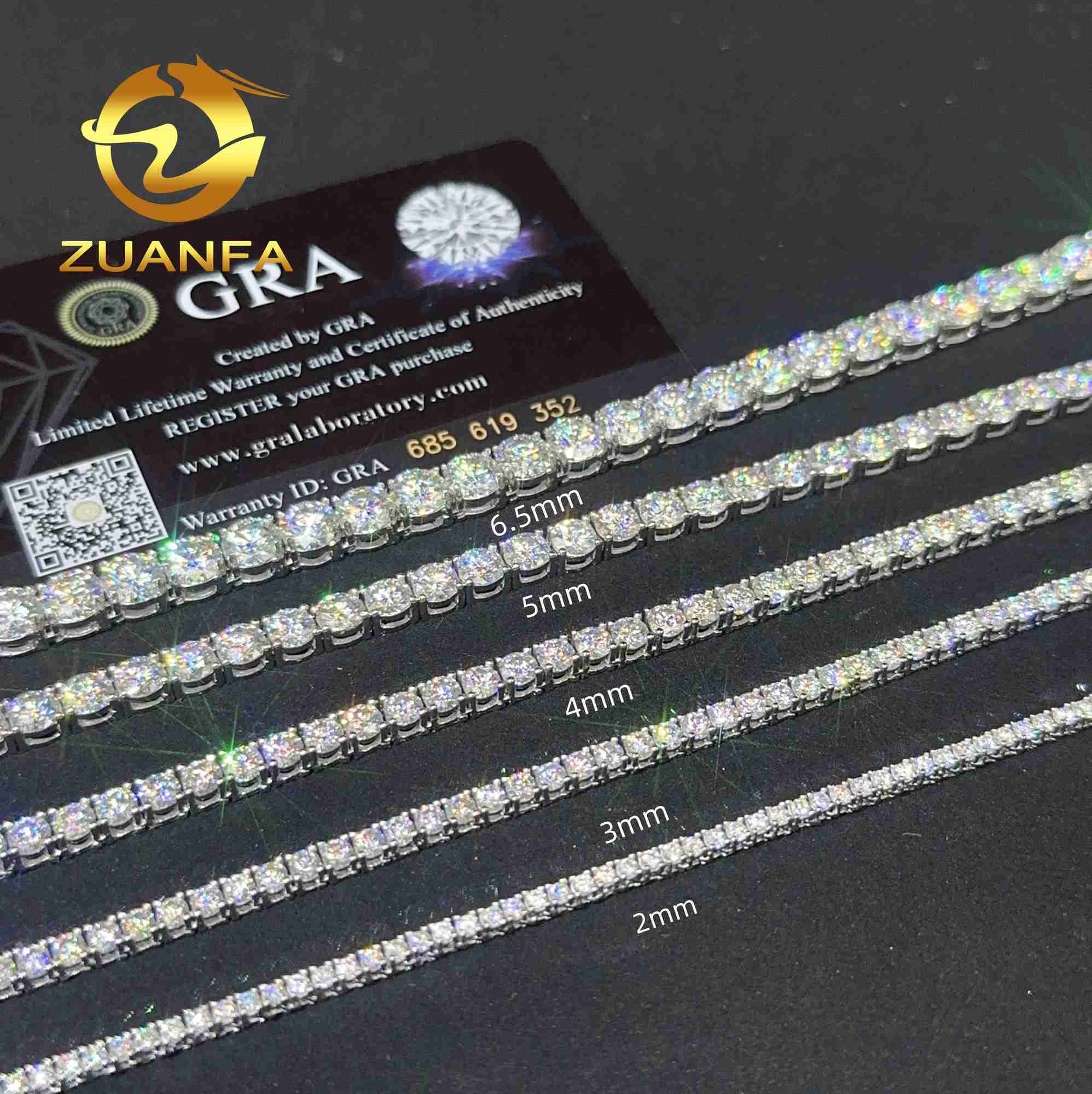 2mm 3mm 4mm 5mm Hip Hop Necklace Sier vvs moissanite tennis chain women mens necklace pass dia tester Chain