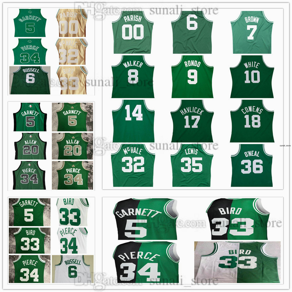 Retro Basketball Jerseys Larry Bird Kevin Garnett Paul Pierce Kevin McHale Danny Ainge Robert Parish Ray Allen Reggie Lewis Bob Cousy Dee Brown Rajon Rondo Size XS-6XL