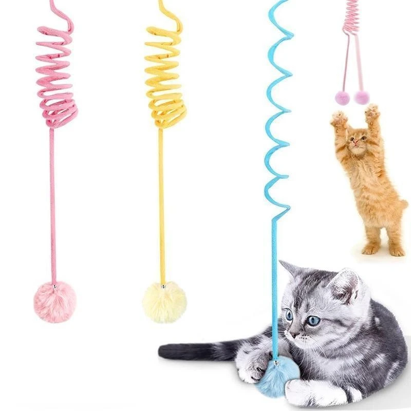 Cat Toys Funny Interactive Cat Stick Spring Rope Ball Plush Toy Cats Kittens Play Training Toys Cat Supplies