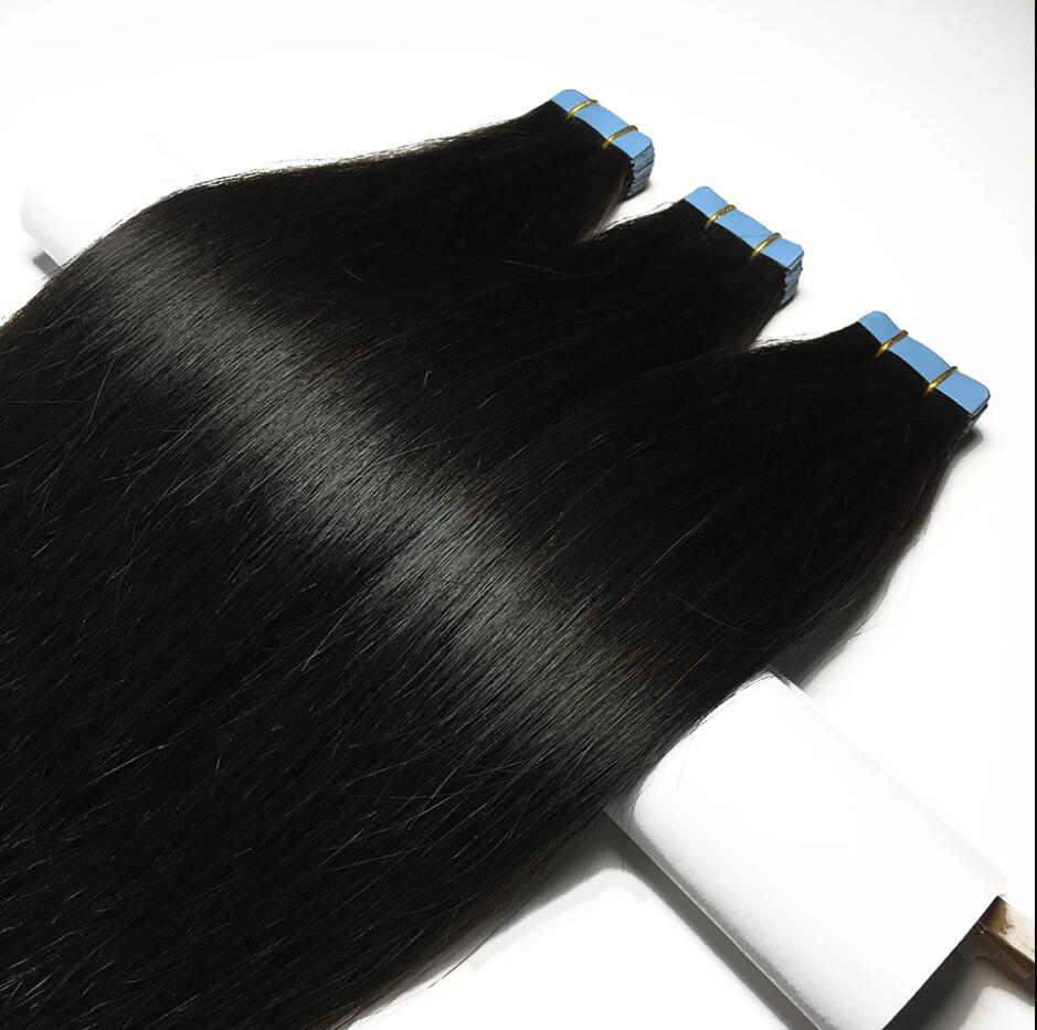 Tape In Straight Brazilian Adhesive Extensions Skin Weft Black Brown 100% Real Human Hair For Women 20Pcs/Lot