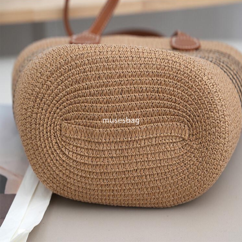 New belt single shoulder woven bag with contrasting stripes simple and fashionable tote bag commuting bag