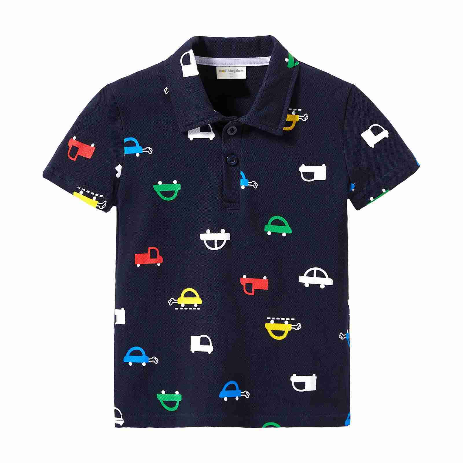 Polos Polos Mudkingdom Boys Polo Shirt Childrens Summer Clothing Car Print T-shirt Childrens Fashion T-shirt Cute Clothing WX5.29