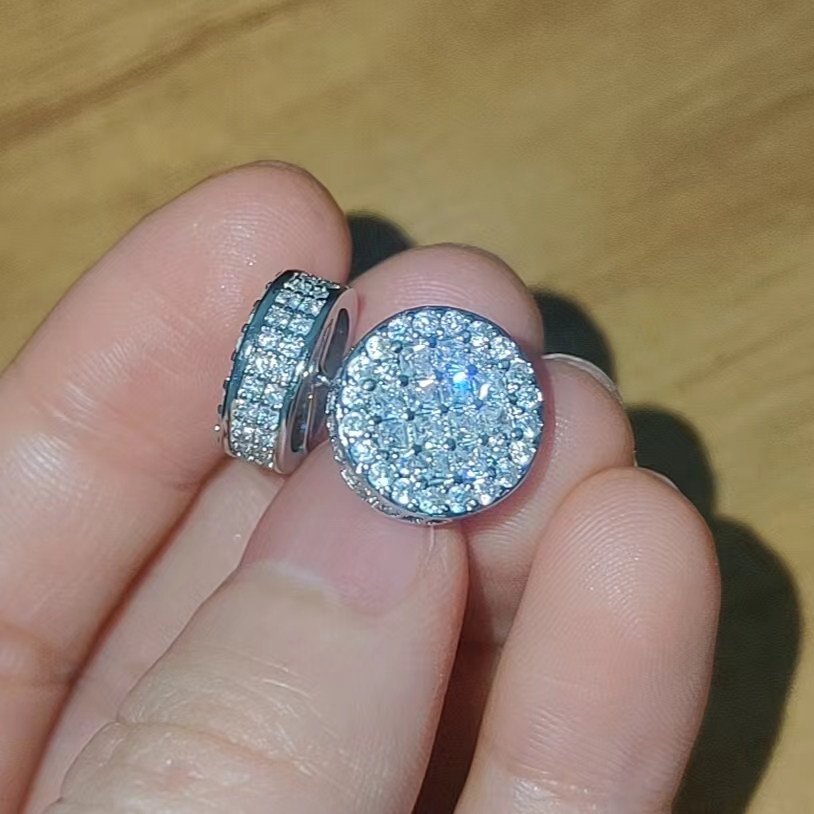 Bling Diamond Earrings Yellow White Gold Plated Shiny Round CZ Studs Earrings Nice Gift For Men W