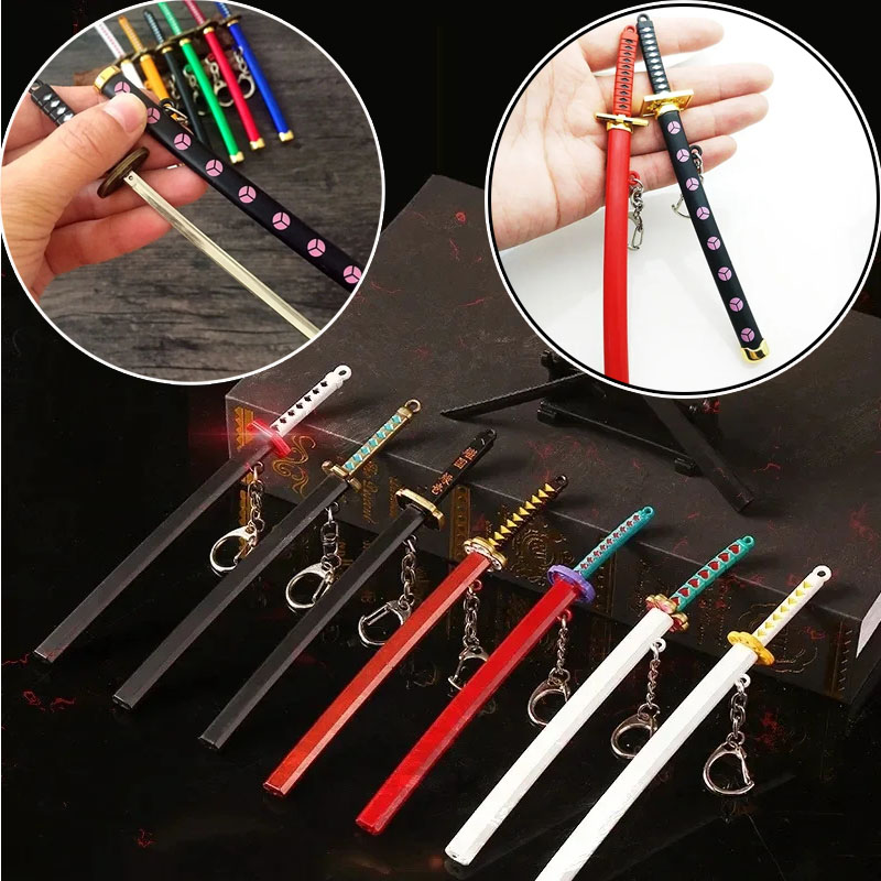 15CM Roronoa Zoro Samurai Swords Mini Toy Samurai Knife Key Chain Scabbard Katana Sabre Buckle Toolholder Key Ring For Unisex