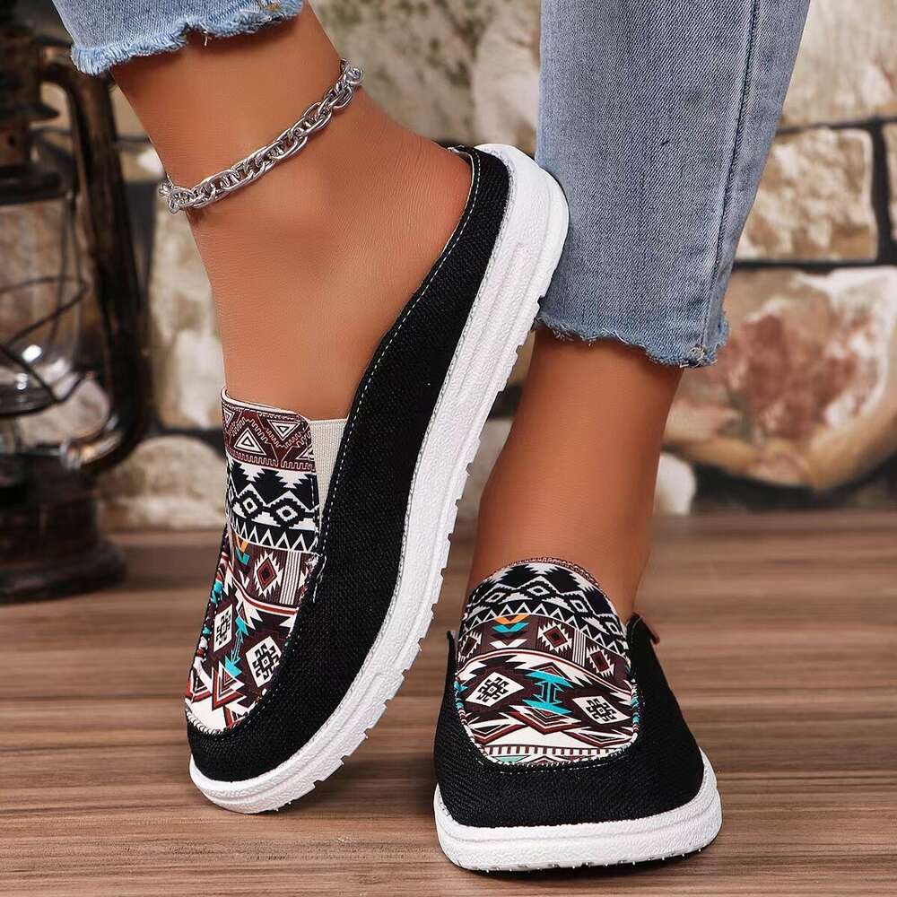 Spring Summer Round Toe Half Slippers Fashion Walking Shoes Color Matching Casual Comfortable Shallow Mouth Women Sneakers 67ae9
