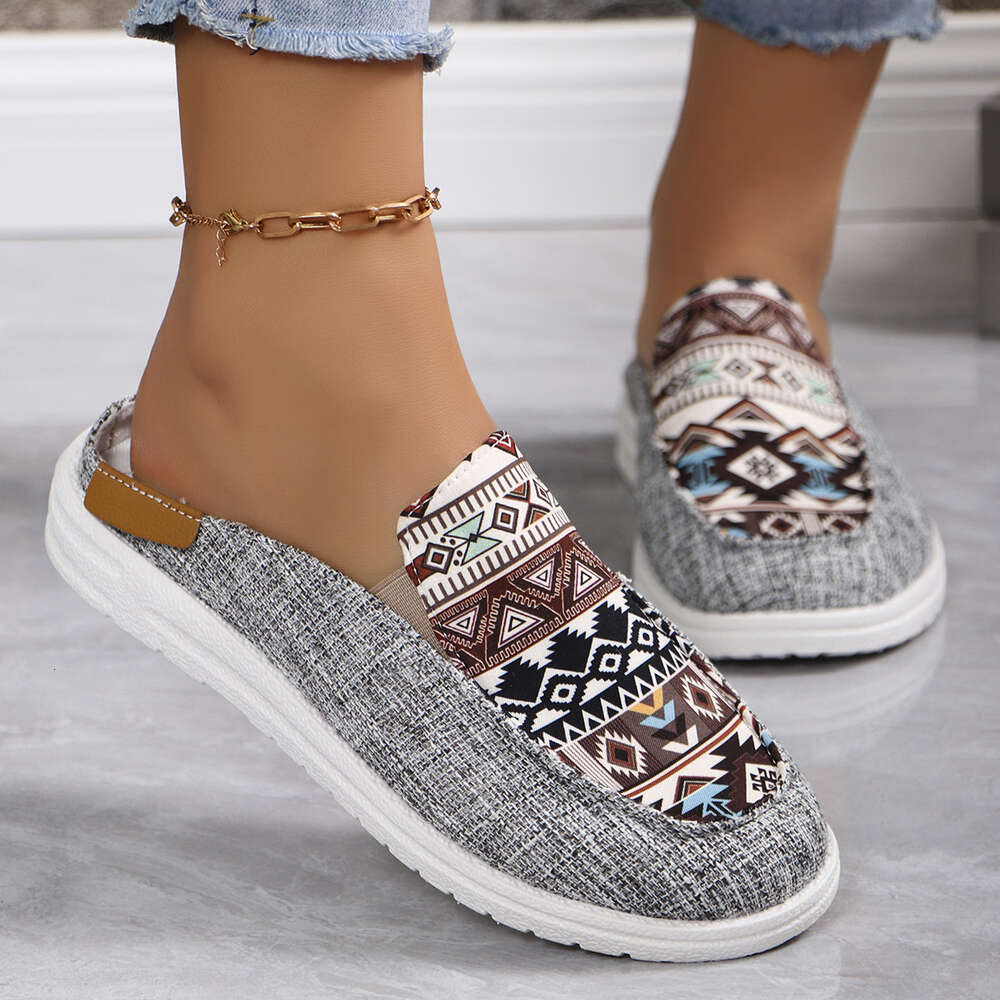 Spring Summer Round Toe Half Slippers Fashion Walking Shoes Color Matching Casual Comfortable Shallow Mouth Women Sneakers 67ae9