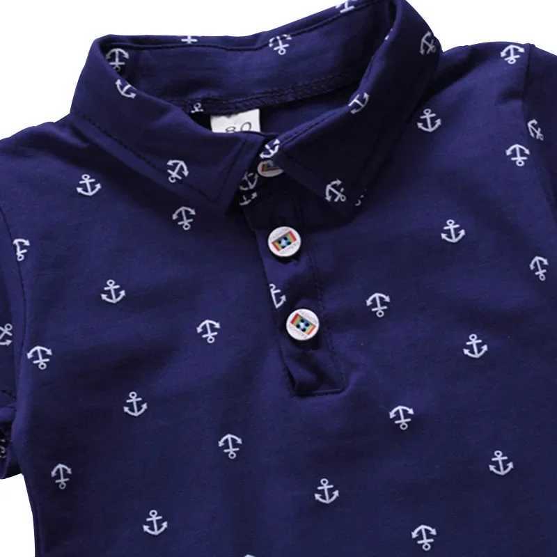 Polos Polos 2024 Summer New Baby Boys Fashion Breathable Print Short Seven Flip Collar Cotton Shirt Top Direct Shipping WX5.29