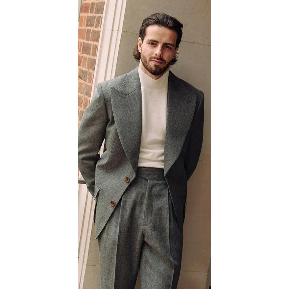 Men Suit Two Pieces Blazer Pants Single Breasted Wide Lapel Handsome Business High-quality Loose Fit Wedding Groom Costume Homme 240518