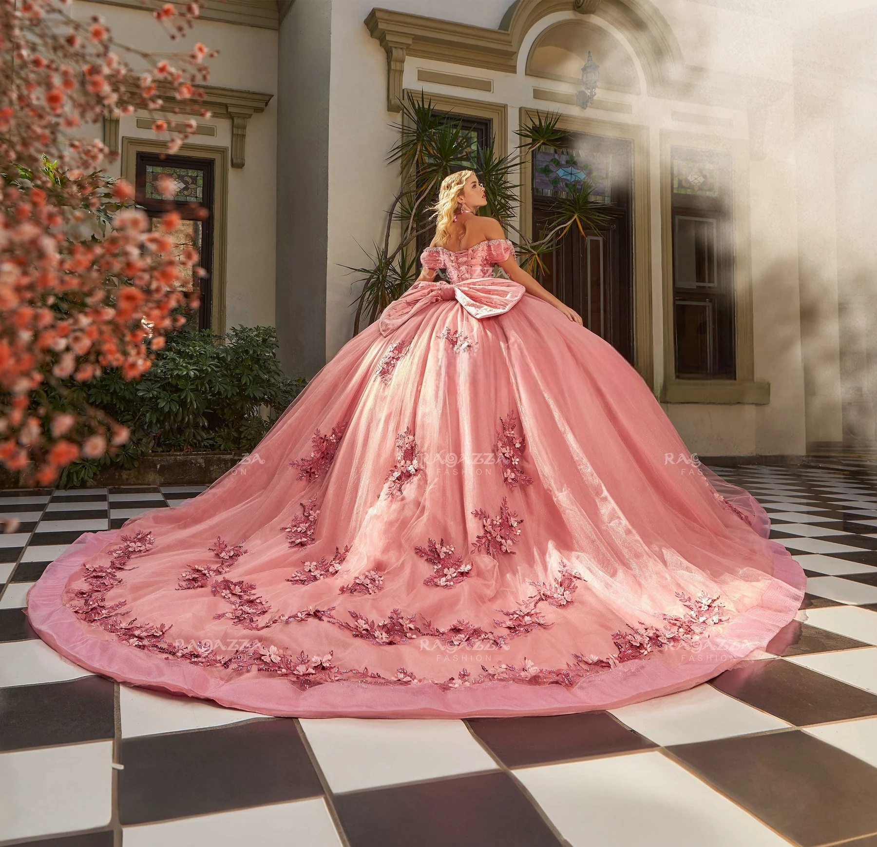 Pink Mexican Quinceanera Dresses Ball Gown Off The Shoulder Tulle Floral Beaded Puffy Charro Sweet 16 Dresses 15 Anos