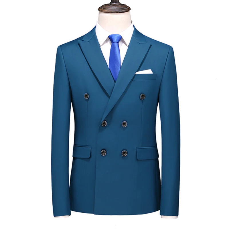 Fashion Mens Casual Boutique Business Solid Color Double Breasted Dress Formal Suit Blazers Jacket Coat 240518