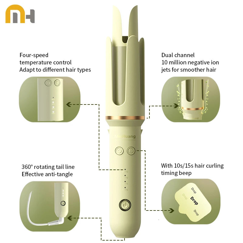 MinHuang Automatic Curling Iron 32 mm Big Roll Anion Ceramic Hair Curler 4-Speed Adjustable Fast Heating Fashion Styling Tools 240530