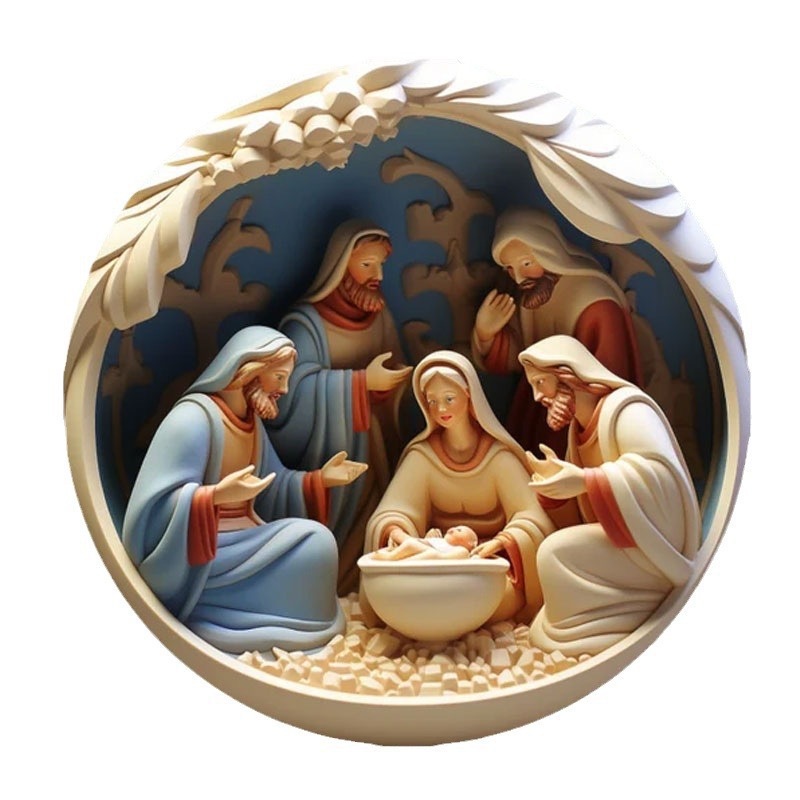 2D Acrylic Nativity Scene Hanging Jesus Christ Nativity Virgin Mary Christmas Tree Car Pendant Catholic Christian Baptism Gifts