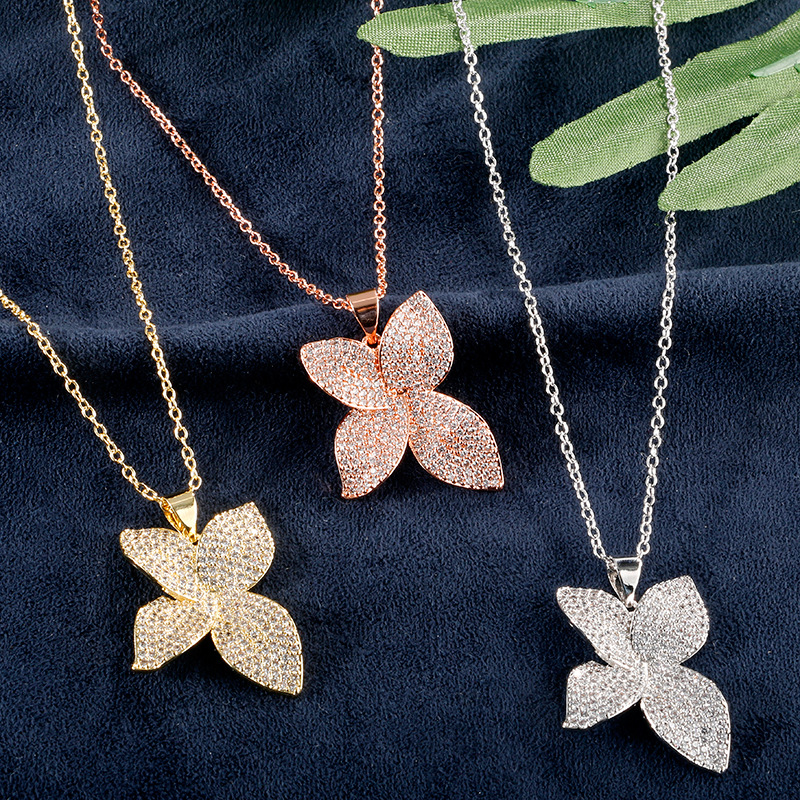 Designer Bow Pendant Necklace in Gold Fill with Pave White Sapphire Dia Gemstones