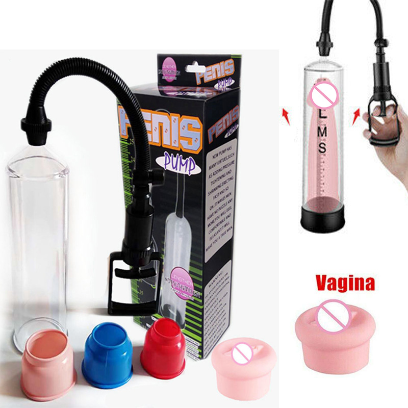 Male Plastic Penis Enlarger Pump Vacuum Fake Vagina Set Exercise Extender Enhancer Masturbator Rubber Sleeve Adult Sex Toys Men