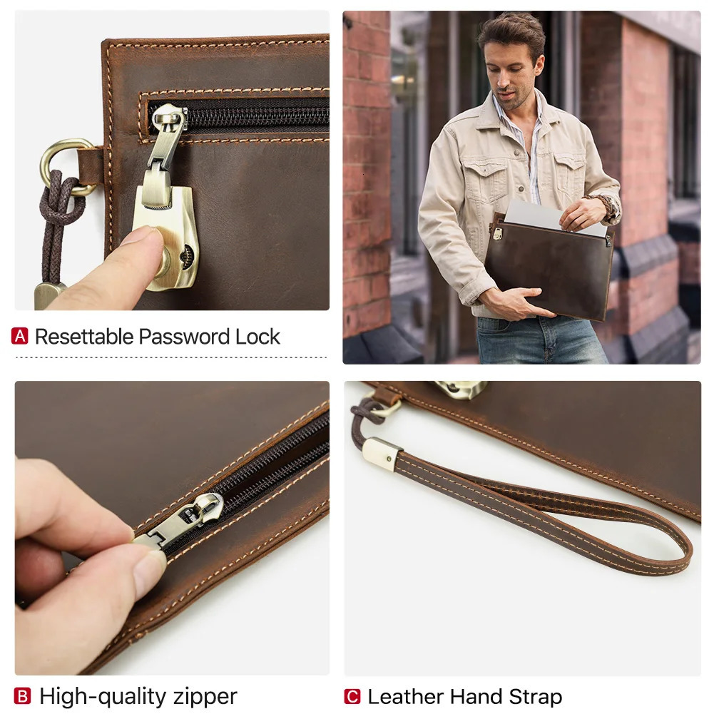 Genuine Leather Laptop Sleeve Case for MacBook Air 13 M2 M3 Macbook Pro 13 14 Notebook Carrying Cover Bag With Password Lock 240528