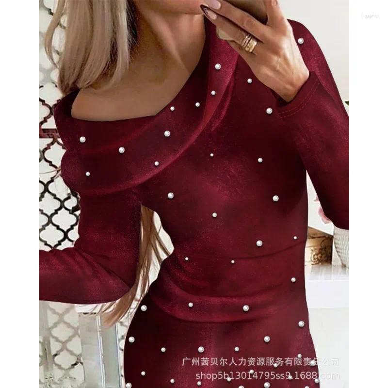 Casual Dresses Velvet Beaded Funnel Neck Dress Elegant Women Long Sleeve High Waist Corset Bodycon Party Evening Night Club Wear