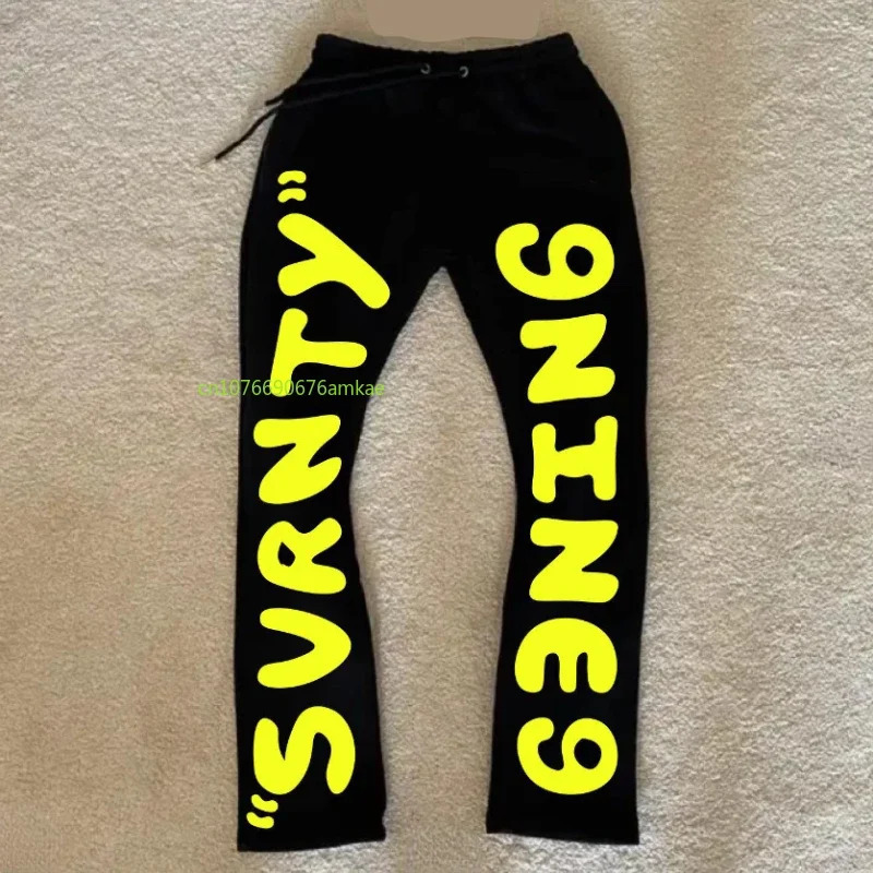 Black Casual Pants Men and Women Ins Letters Printed Cotton Y2k Hundred Sports Pants Street Style Loose Comfortable Pants 240518