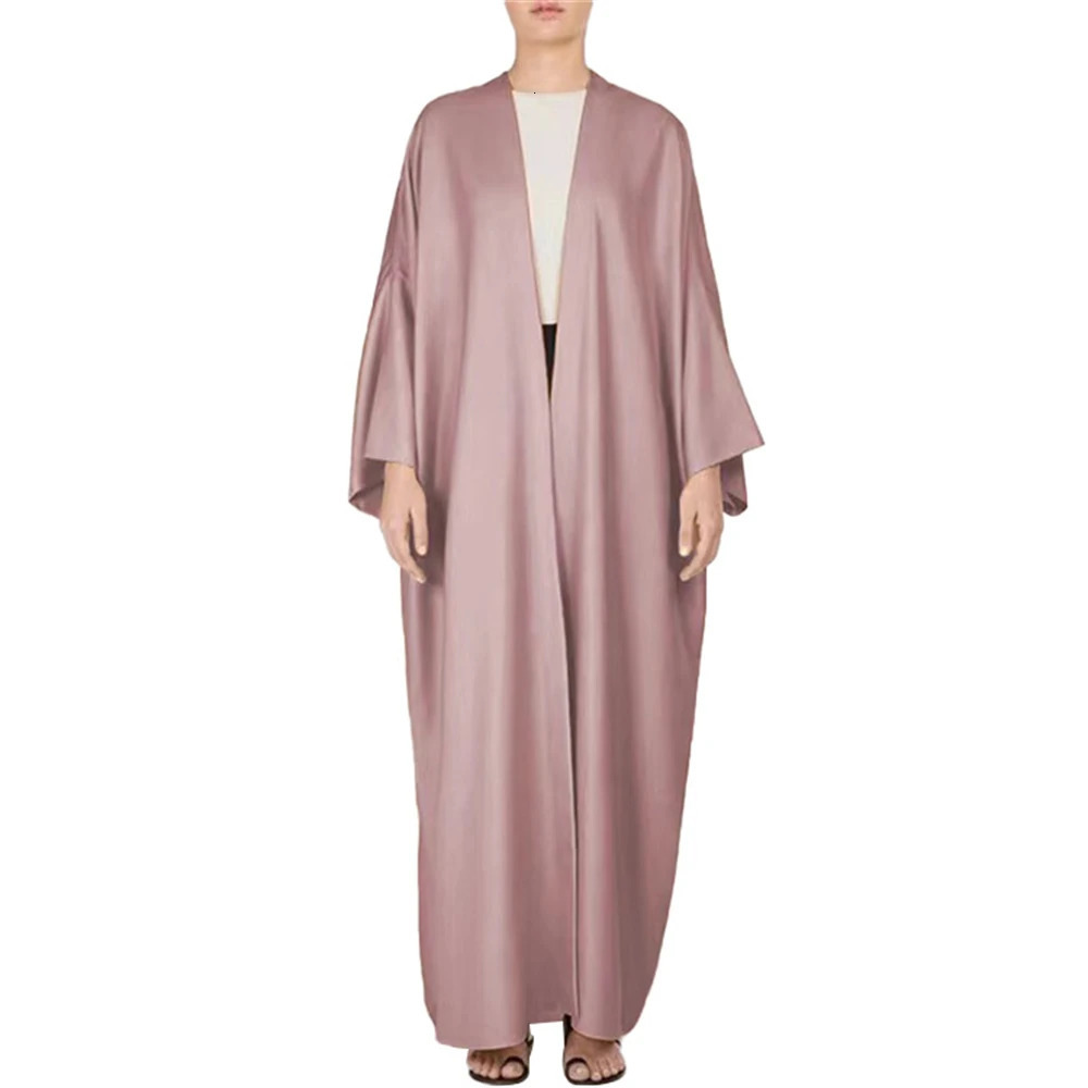 Elegant Bright Satin Batwing Sleeve Cardigan Robe Modest Muslim Dubai Plus Size Kimono Open Abaya Dress Corban Eid Ramadan Woman 240529