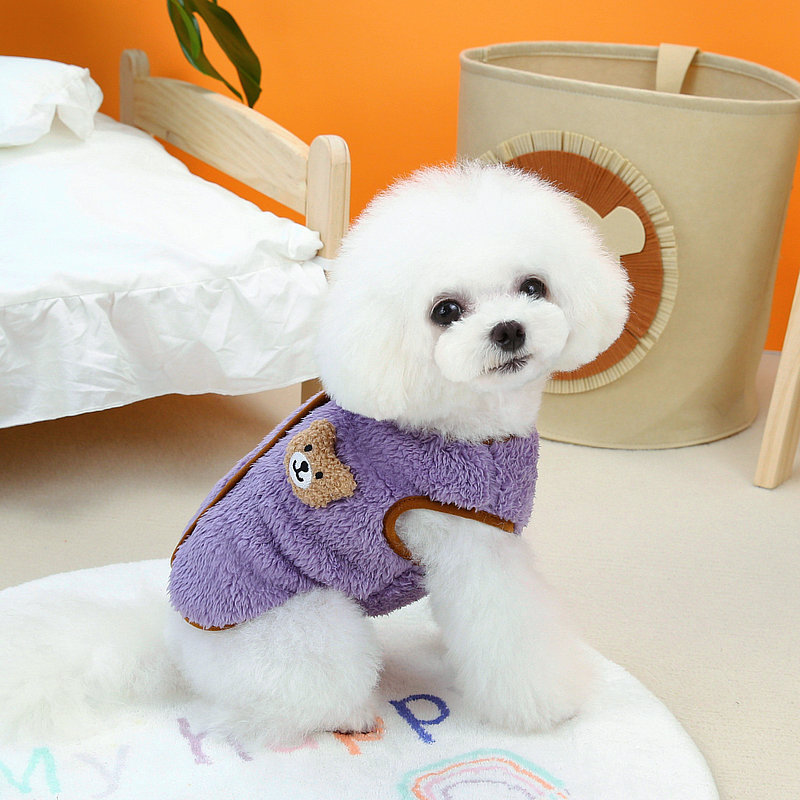 Winter Warm Dog Clothes Soft Fleece with Bear Doll Pet Vest Puppy Jacket for Small Dog Cat Coat Chihuahua French Bulldog Costume