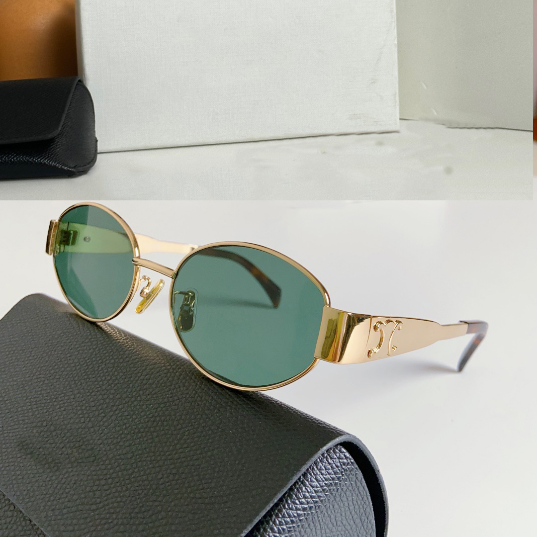 Designer Women's Sunglasses Oval Frame Glasses 40235 Metal leg Green Lens Sunglasses Retro small round frame men's sunglasses