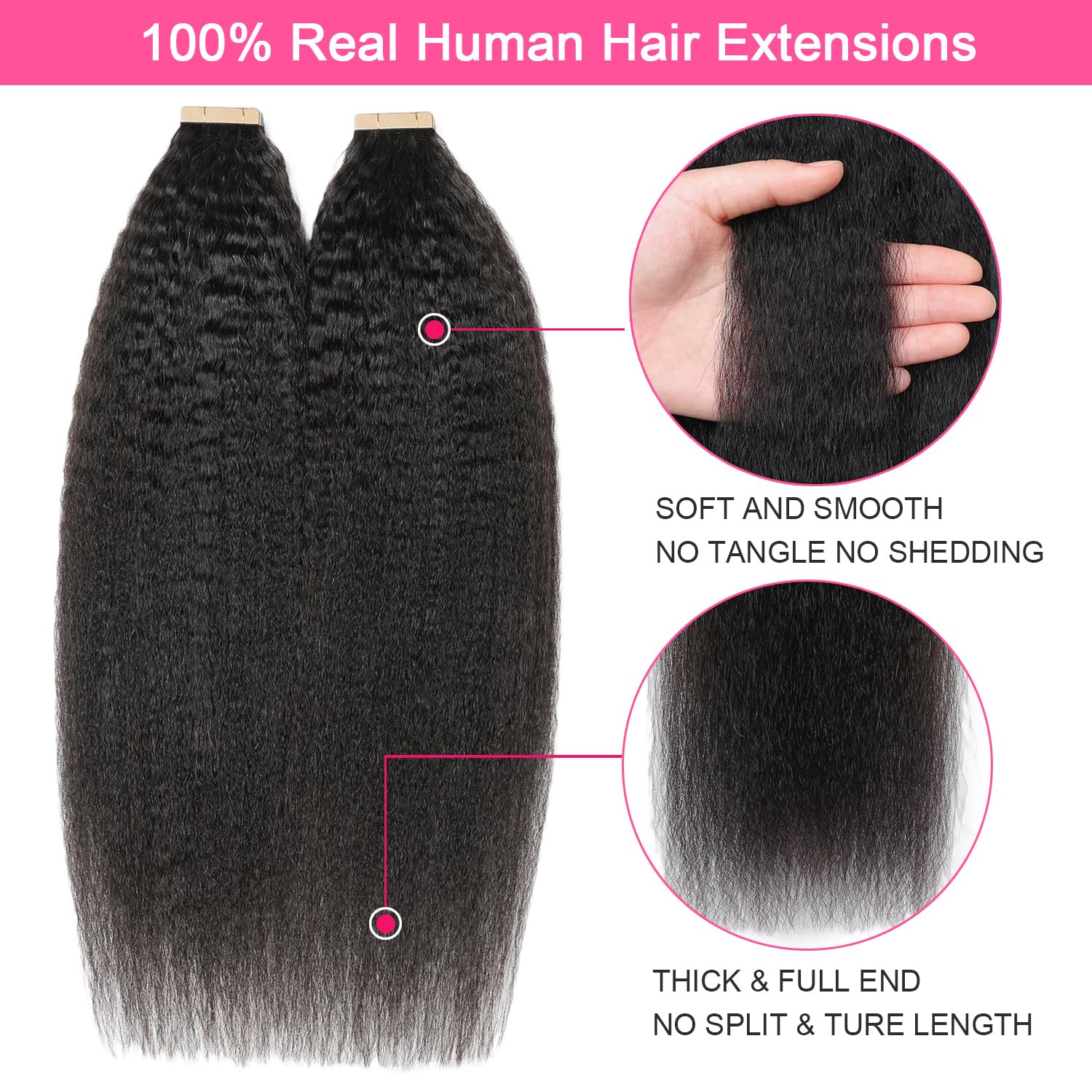 Tape In Kinky Straight Human Hair Extensions Brazilian Hair Adhesive Extensions Skin Weft Black Brown 100% Real Human Hair for Women 20pcs/lot