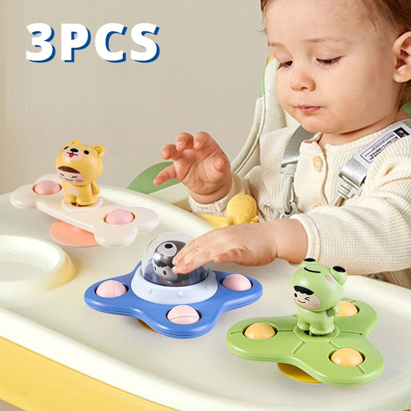 3PcsSet Baby Toys Suction Cup Spinner For Toddlers Hand Fidget Sensory Stress Relief Educational Rotating Rattles 240530