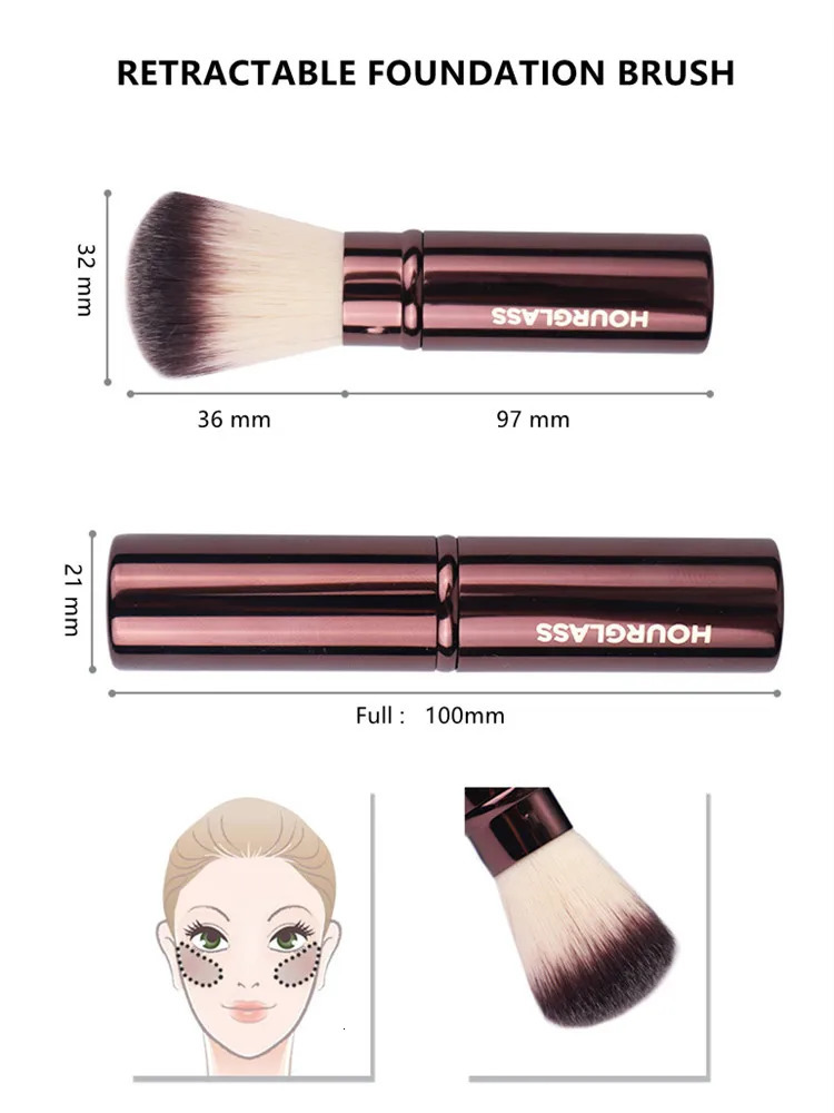 Hourglass Retractable Foundation Makeup Brush - Soft Travel Sized Foundation Powder Blush Beauty Cosmetics Brush Tools 240530