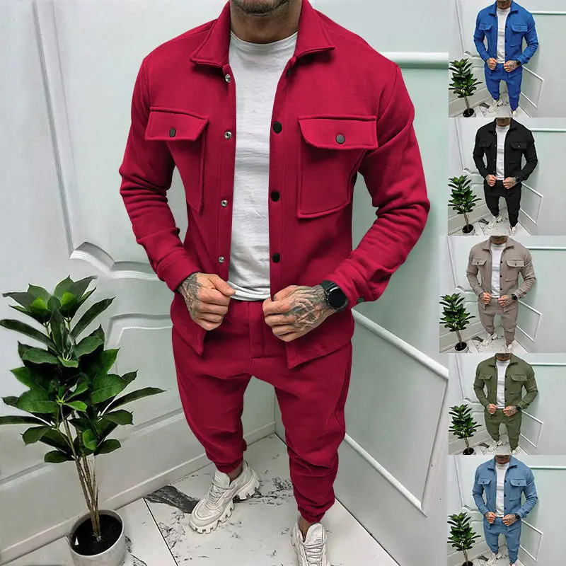 Casual Mens Sets Solid Color Suede Single Breasted Lapel Fashion Suit for Autumn Winter 240518