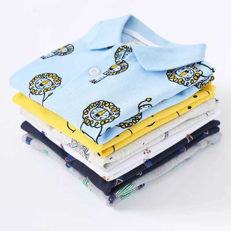 Polos Polos Baby Boys Summer Polo Shirt Childrens Clothing Polo Collar Cartoon T-shirt Boys Shorts Seven Piece Top Cotton Breathable WX5.29