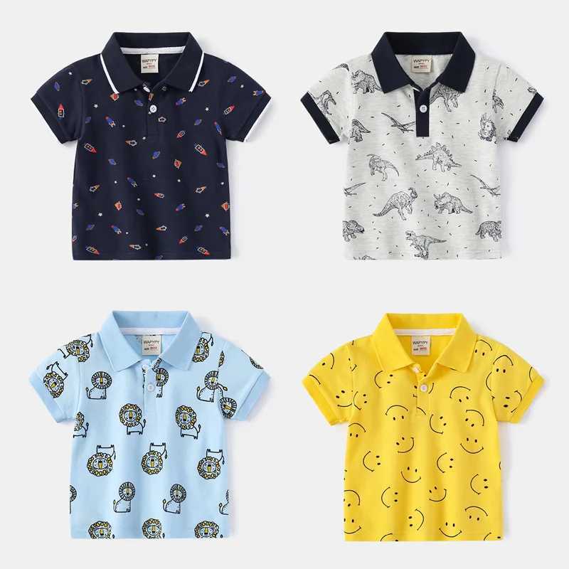 Polos Polos 1-7T New Boys Polo T-shirt Luxury Navy Blue Preschool Boys T-shirt Flip Collar Yellow Dinosaur T-shirt Childrens Clothing WX5.29
