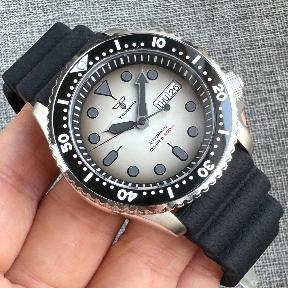 20bar Waterproof Tandorio SKX Mod S NH36 Steel Mechanical Watch Mens 120 Click Ring Chapter Ring 3.8 Crown Clock Black Index 240529