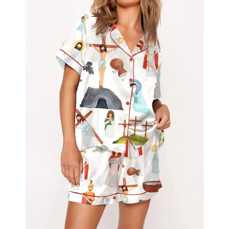 Xingqing 2 Piece Pajama Set y2k Women Wine Bottle Print Lapel Collar Single Breasted Short Sleeve Shirt and Shorts Loungewear 240530