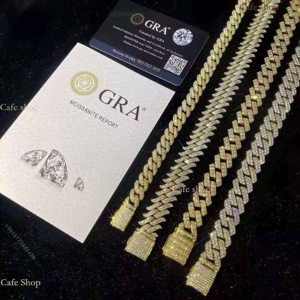 15mm Designer Fashion Zirconia Full Dias No Moissanite Cuban k Chain Hip Hop Fine Jewelry Necklace Sterg Sier Fully Men For Women