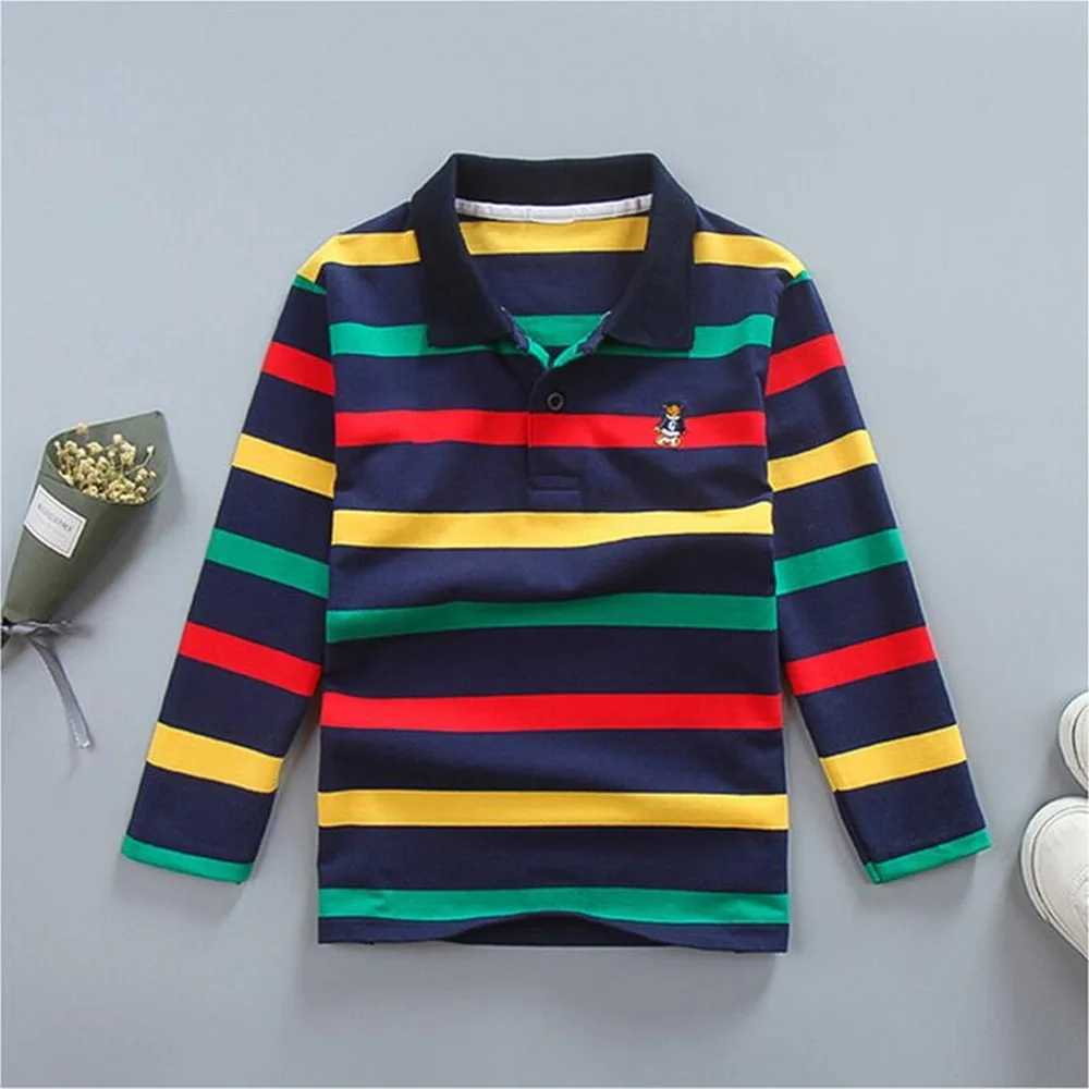 Polos Spring and Autumn Youth Polo Shirt Childrens Cotton Stripe T-shirt 3-14 Year Old Baby Boy Long Seven Piece WX5.297UG2