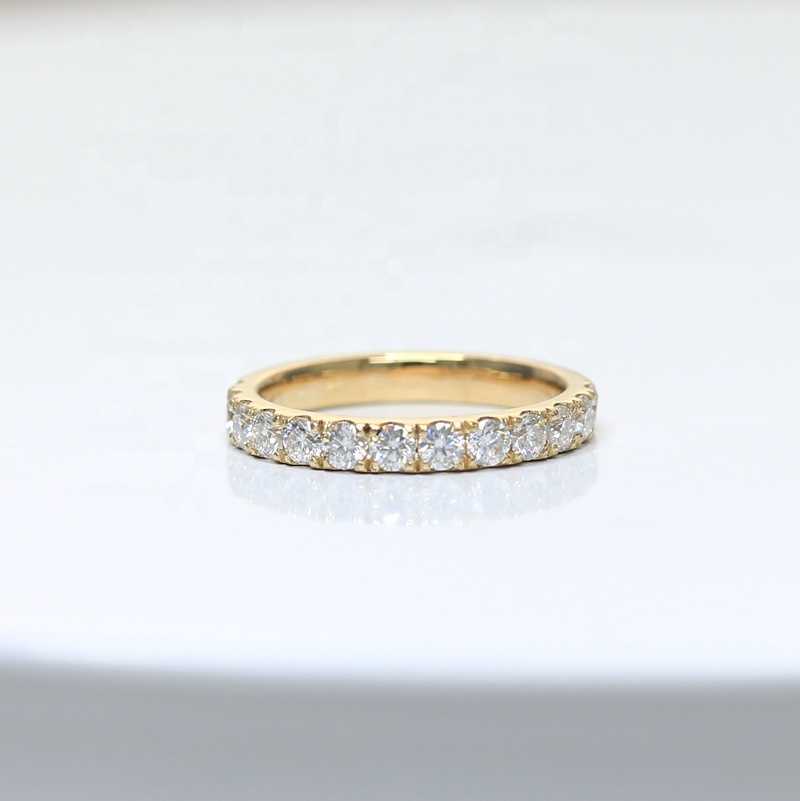14k Yellow Gold Set Classic 6 Prongs 3.5ct Round Moissanite Solitaire 2.5mm Eternity Ring Band