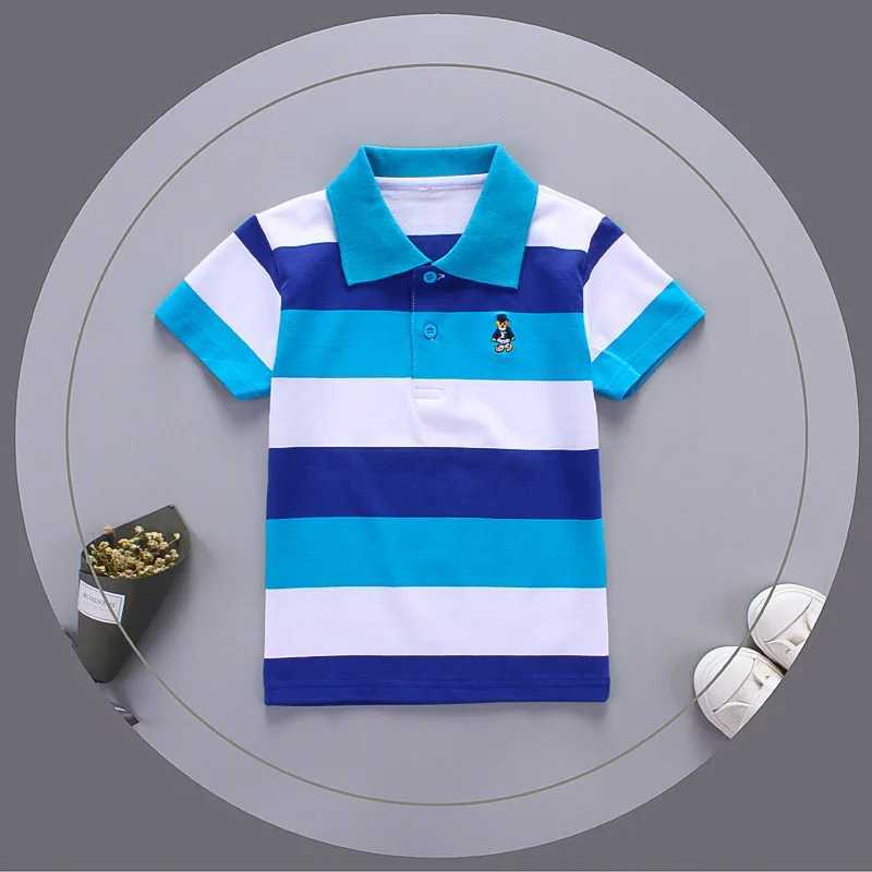 Polos Polos Jargazol Boys Shirt Color Stripe Short Seven Summer Top of the line Polo Shirt 2T-7T Childrens Clothing Cotton Camiseta Preschool Sports T