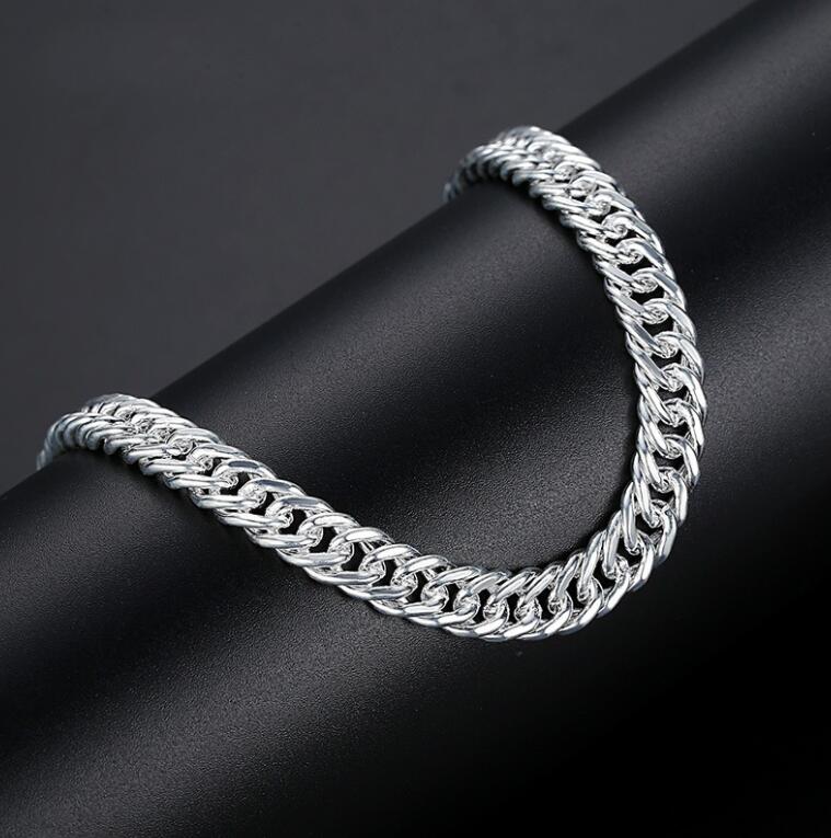 Designer jewelry Top Sell Link Chain Bracelets Simple Fashion Jewelry White Gold Fill Personality Men Women Wedding Beach Bangle For Love Gift
