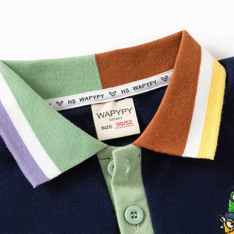 Polos Polos Clibeso Childrens Boys Polo Shirt Cute Cartoon Broidery Shirt Summer Short Seven Cotton Shirt Childrens Baby Top WX5.29