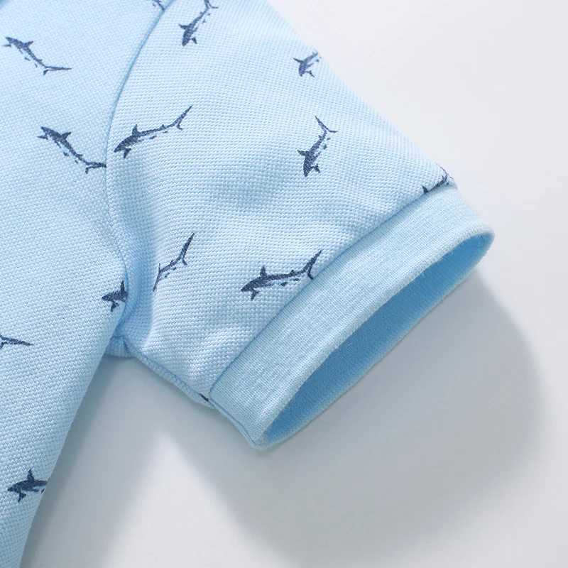 Polos Polos Litt Maven 2024 childrens clothing T-shirt summer cartoon shark polo shirt baby boy casual childrens clothing cotton WX5.29