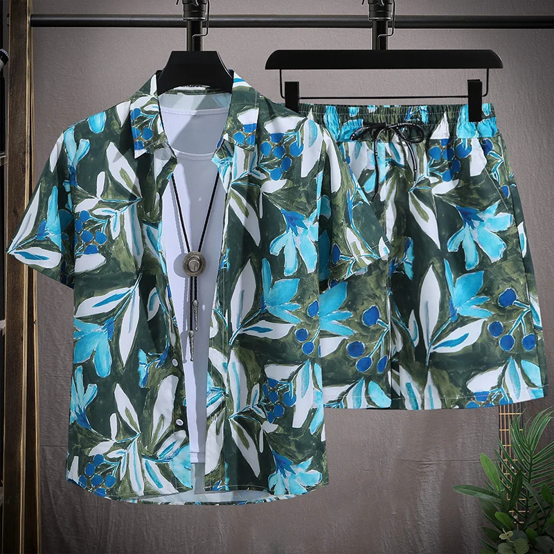 Mens Hawaiian Beach Set Single Breasted Short Sleeve Shirt and Shorts Casual Summer Vacation Travel Outfit 240518