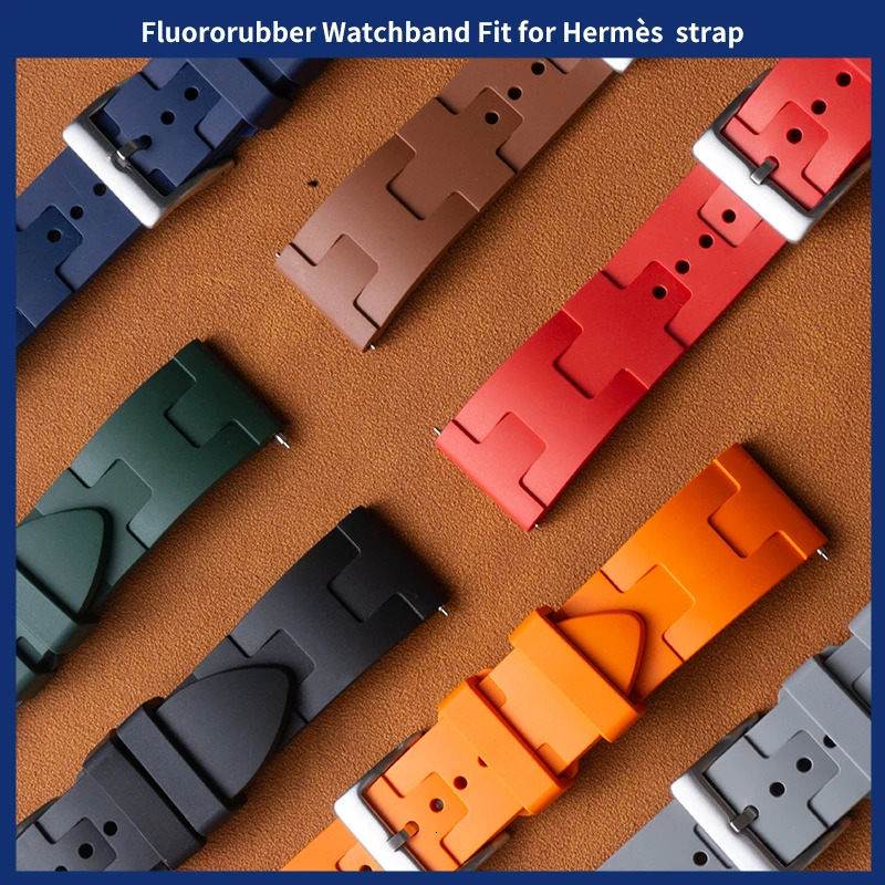 High grade fluororubber strap FKM 25mm Herm strap bracelet for men and women diving waterproof quick release strap 240603
