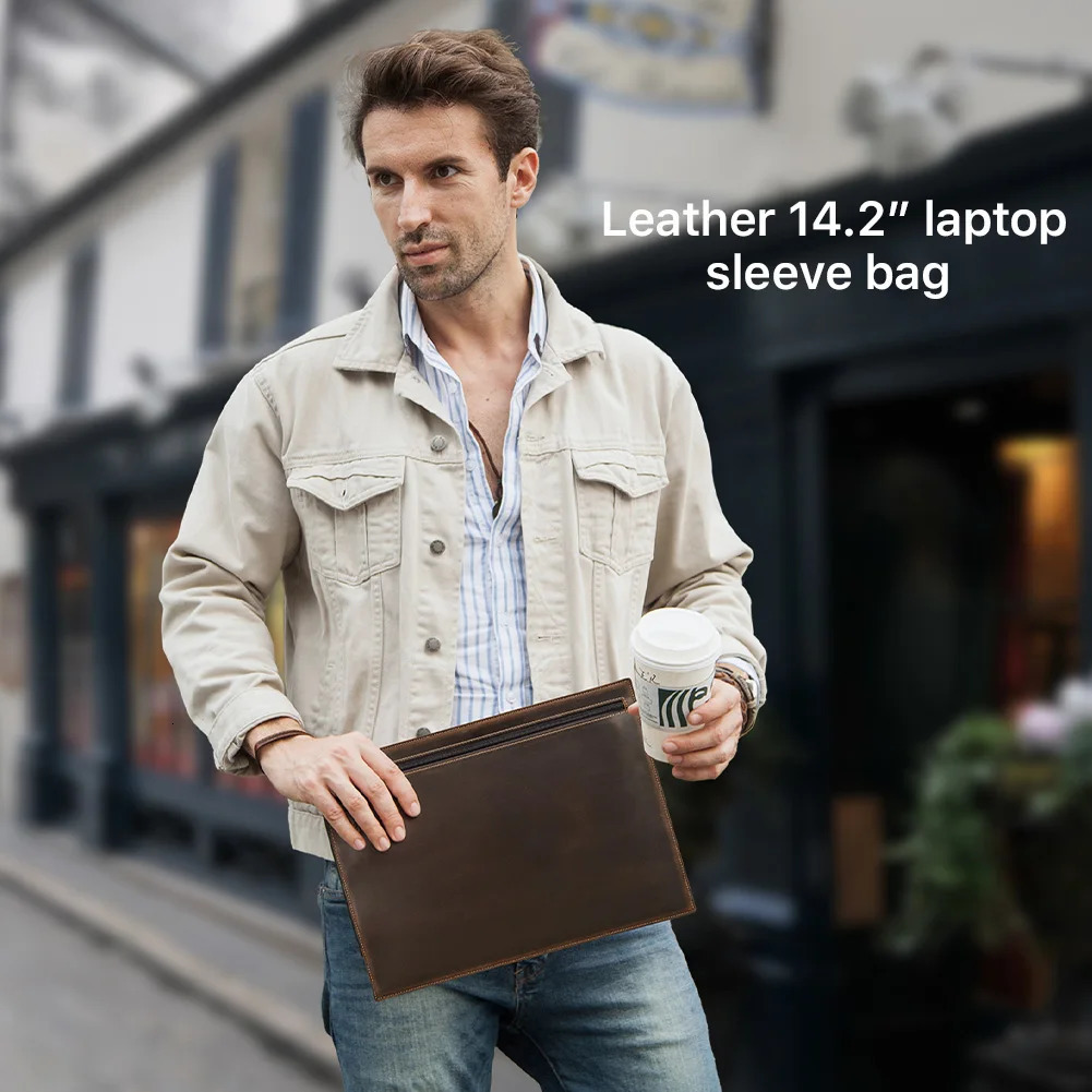 Genuine Leather Laptop Sleeve Case for MacBook Air 13 M2 M3 Macbook Pro 13 14 Notebook Carrying Cover Bag With Password Lock 240528