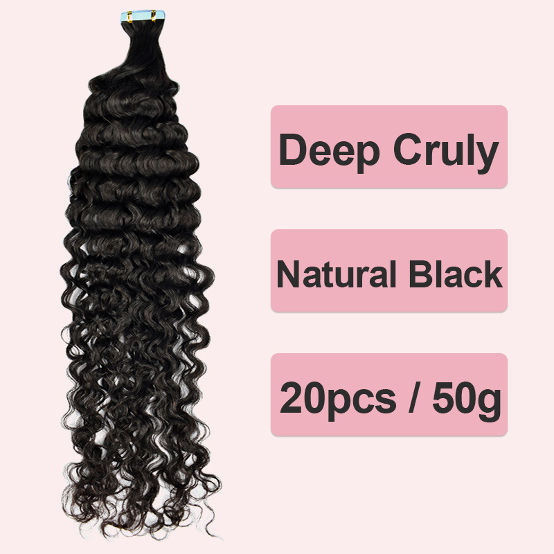 Tape In Deep Curly Brazilian Adhesive Extensions Skin Weft Black Brown 100% Real Human Hair For Women 20Pcs/Lot