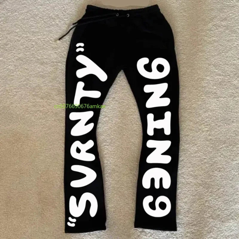 Black Casual Pants Men and Women Ins Letters Printed Cotton Y2k Hundred Sports Pants Street Style Loose Comfortable Pants 240518