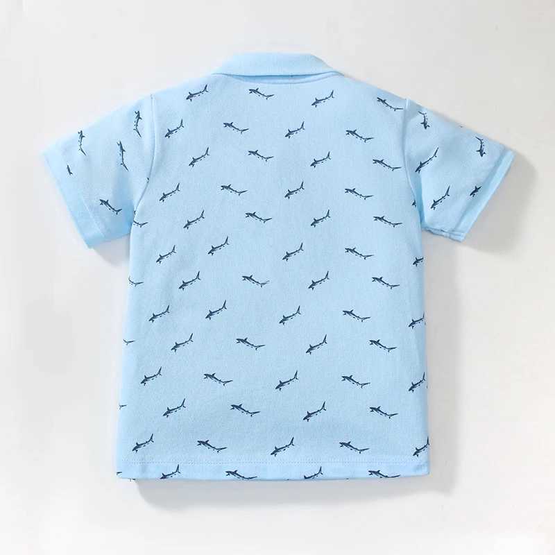 Polos Polos Litt Maven 2024 childrens clothing T-shirt summer cartoon shark polo shirt baby boy casual childrens clothing cotton WX5.29