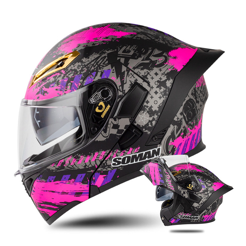 DOT Approved Men's Motorcycle Helmet Full Face Helmet with Double Visor Flip Up Motocross Helmet Four Seasons Universal