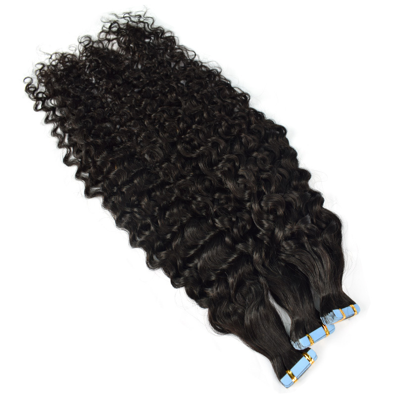 Tape In Deep Curly Brazilian Adhesive Extensions Skin Weft Black Brown 100% Real Human Hair For Women 20Pcs/Lot