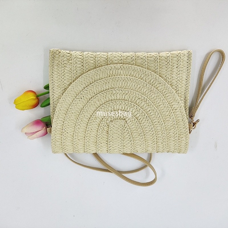 New Woven Bag Grass Underarm Bag Beach Wind Signal Sealing Flip Bag Woven Bag Letter Sealing Bag Crossbody Bag