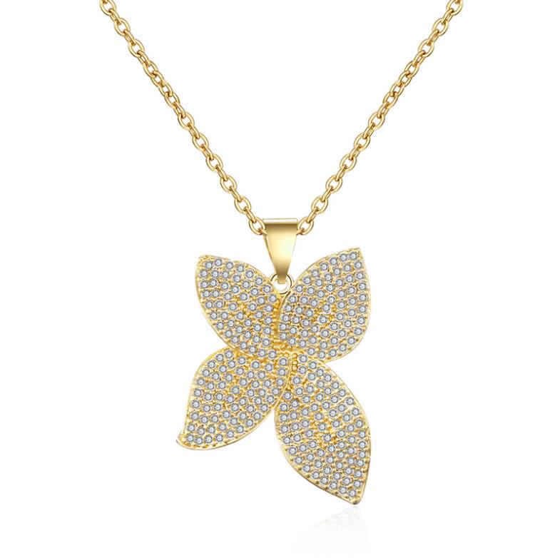 Designer Bow Pendant Necklace in Gold Fill with Pave White Sapphire Dia Gemstones