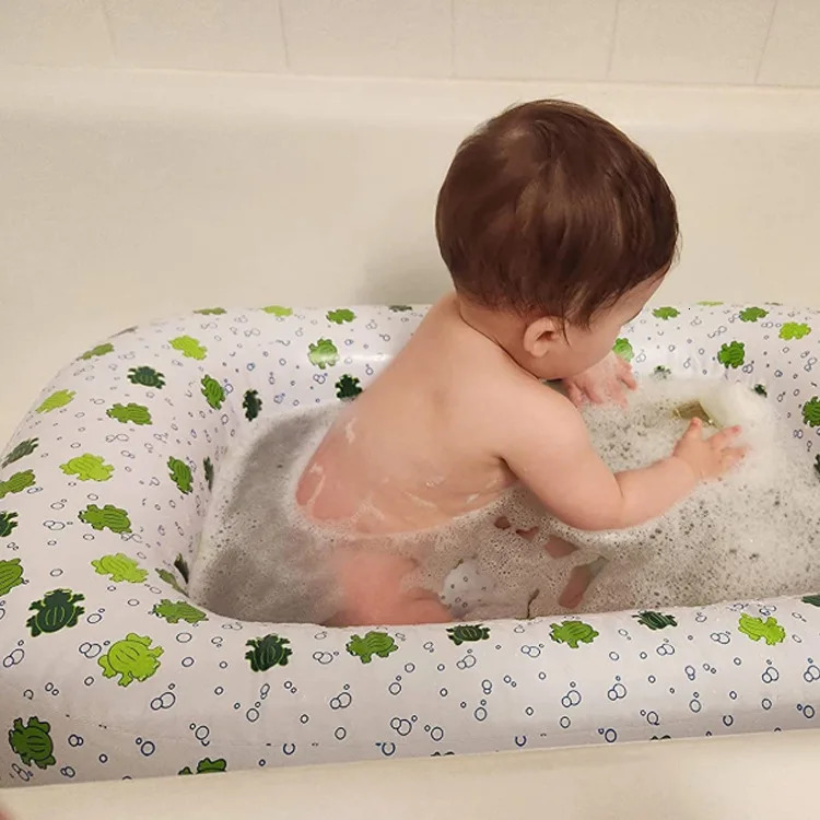 Mommys Helper Inflatable Bathtub for Baby Toddler Saddle Horn Bath Seat Keeps From Sliding Foldable Tub 240530